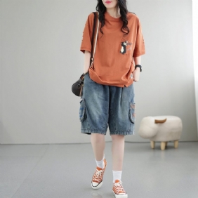 Dame Summer Vintage Brodery Cotton Denim Shorts