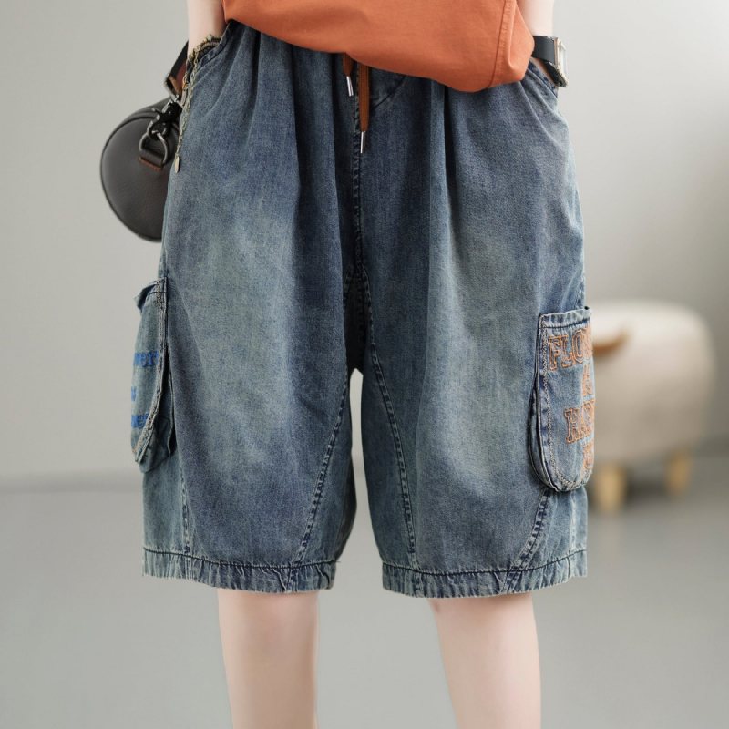 Dame Summer Vintage Brodery Cotton Denim Shorts