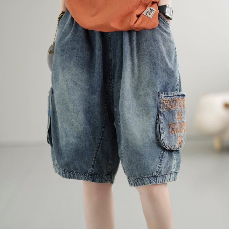 Dame Summer Vintage Brodery Cotton Denim Shorts