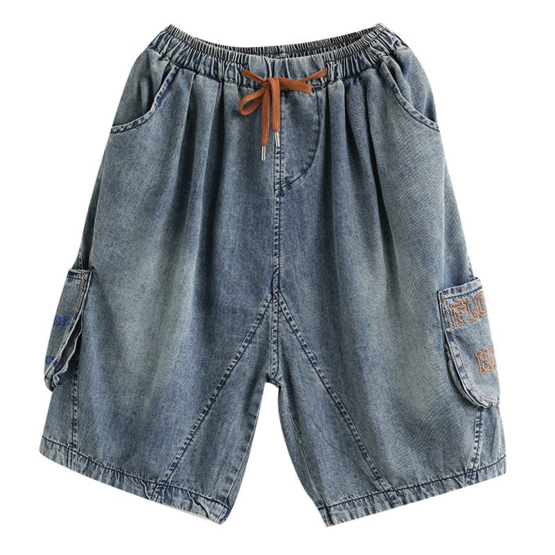 Dame Summer Vintage Brodery Cotton Denim Shorts