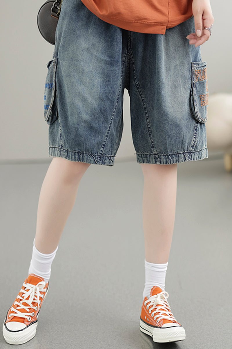 Dame Summer Vintage Brodery Cotton Denim Shorts