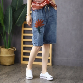 Dame Summer Vintage Brodery Cotton Denim Shorts