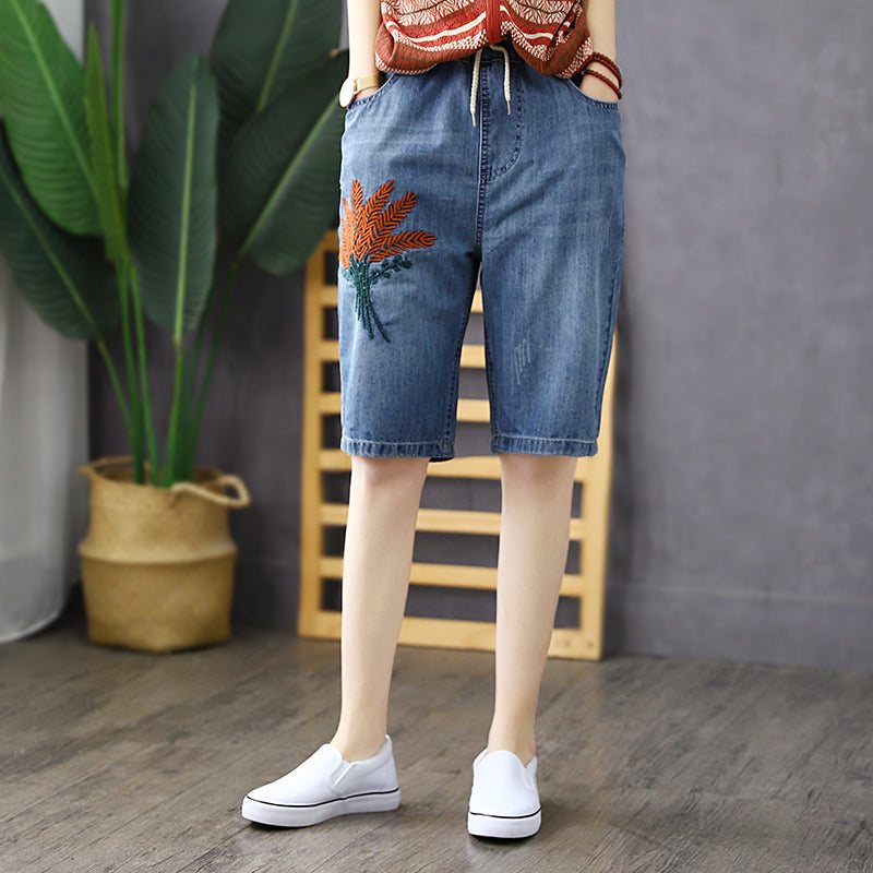 Dame Summer Vintage Brodery Cotton Denim Shorts