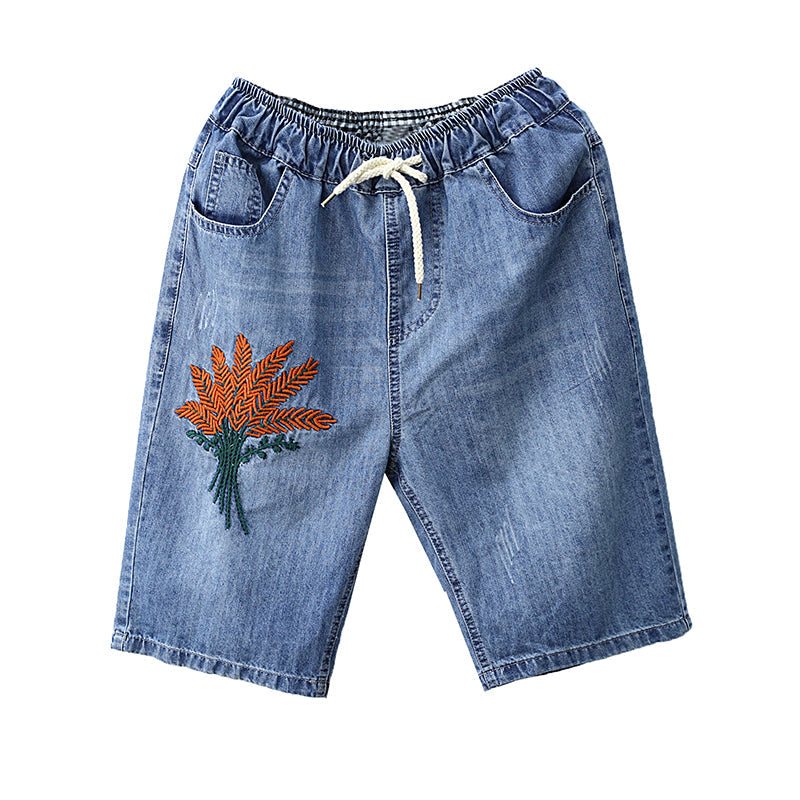 Dame Summer Vintage Brodery Cotton Denim Shorts