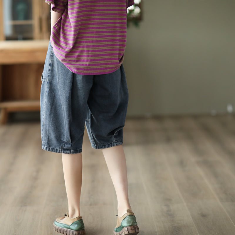 Sommer Dame Løs Denim Shorts I Bomull