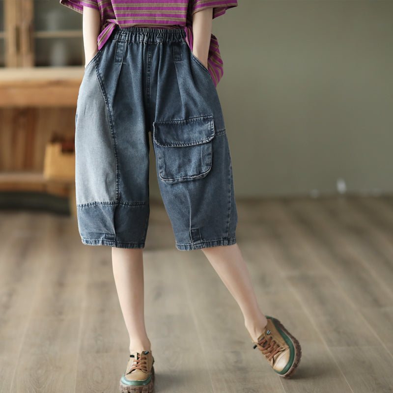 Sommer Dame Løs Denim Shorts I Bomull