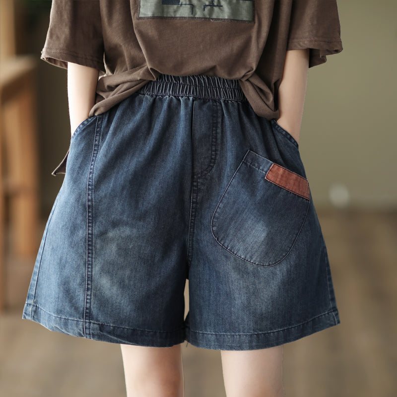 Summer Dame Retro Løs Denim Shorts I Bomull