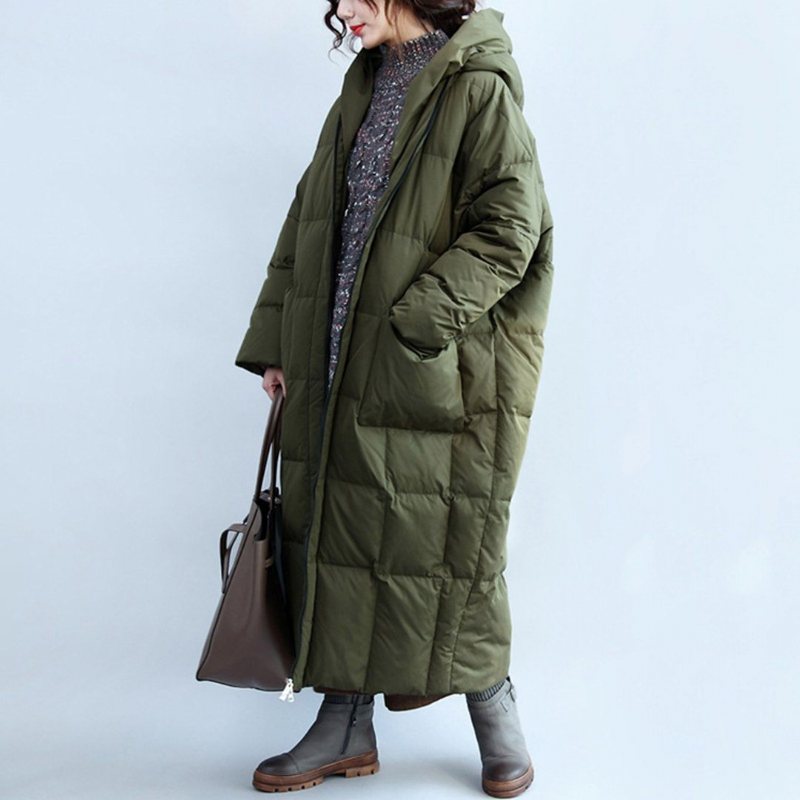 Løs Casual Solid Army Green Down Vinter Tykk Frakk