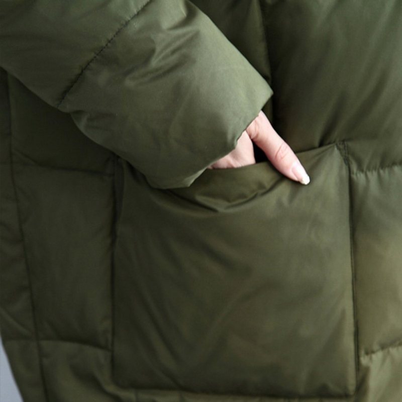 Løs Casual Solid Army Green Down Vinter Tykk Frakk