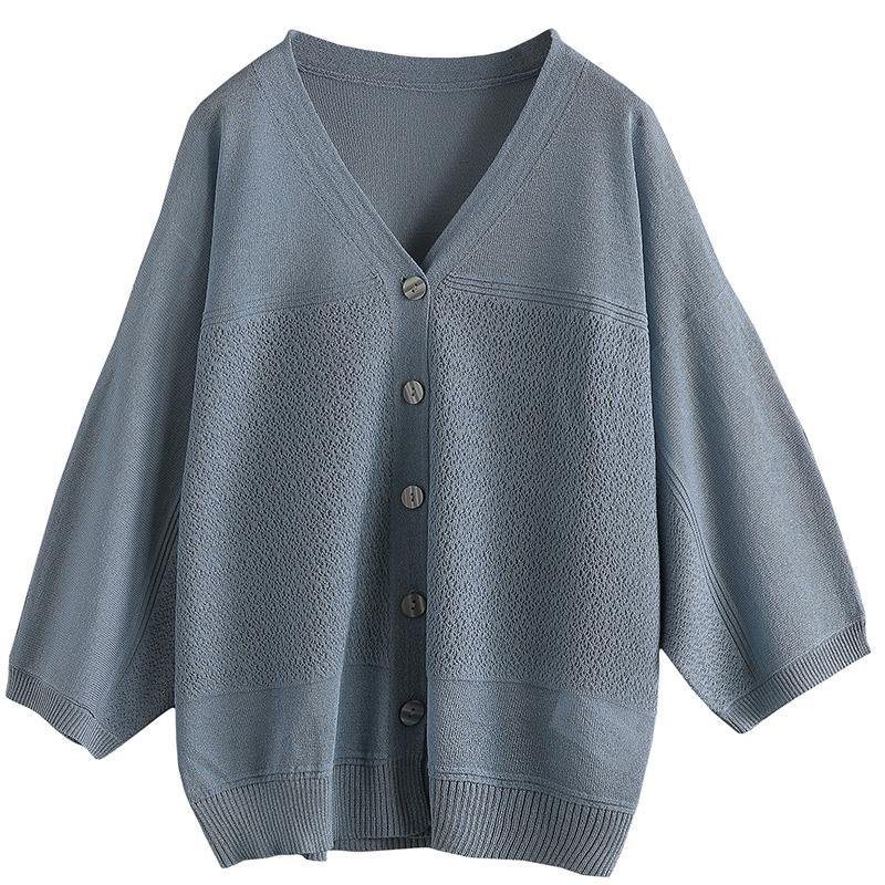 2022 Casual Strikket 3/4-ermet V-hals Flaggermusermet Cardigan