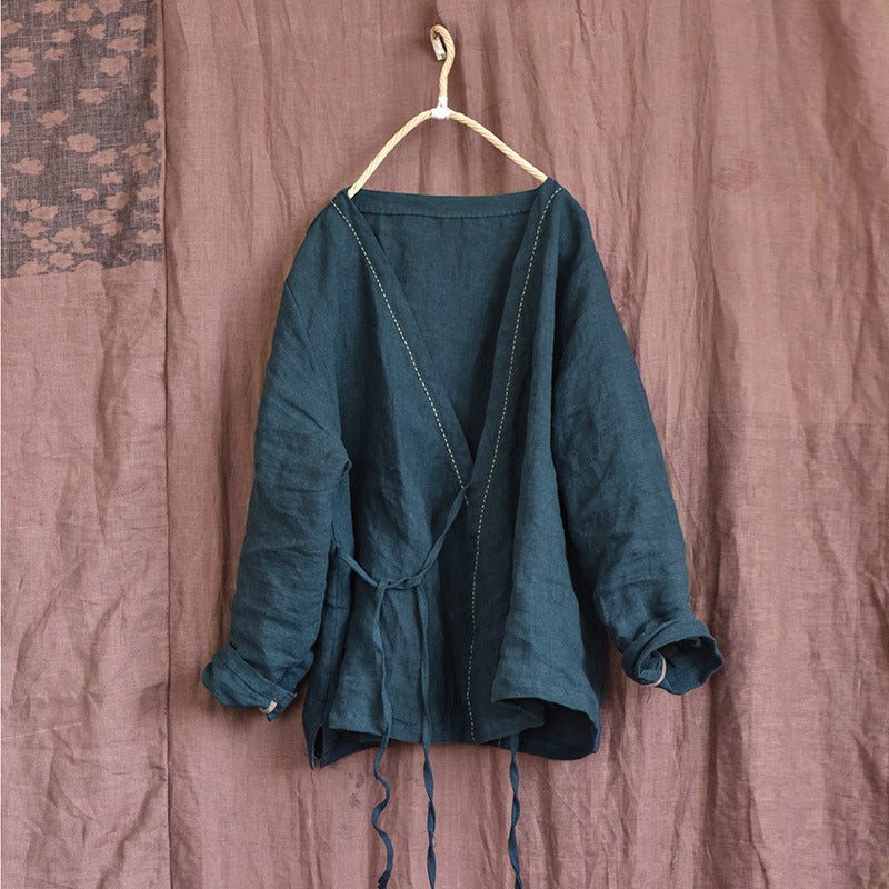 Dame Sommer Vintage Solid Lin Tynn Cardigan