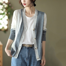 Dame Spring Retro Casual Cotton Strikket Cardigan