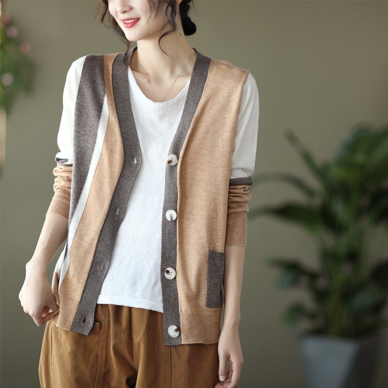 Dame Spring Retro Casual Cotton Strikket Cardigan