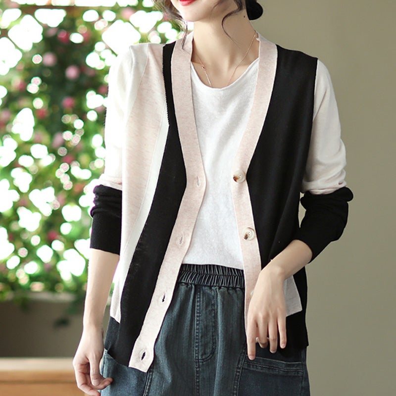 Dame Spring Retro Casual Cotton Strikket Cardigan