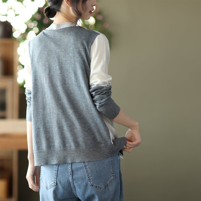 Dame Spring Retro Casual Cotton Strikket Cardigan