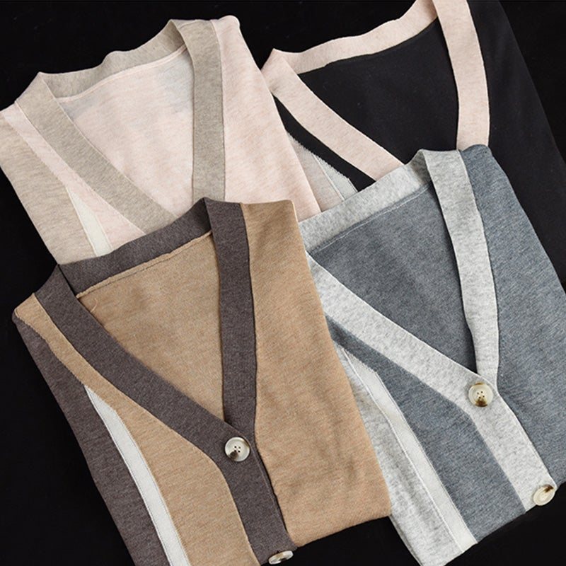 Dame Spring Retro Casual Cotton Strikket Cardigan