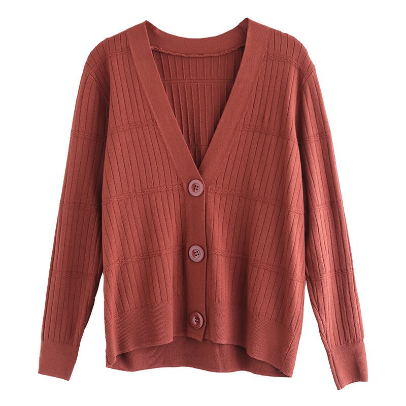 Dame Våren Bomull Strikket Retro V-hals Cardigan