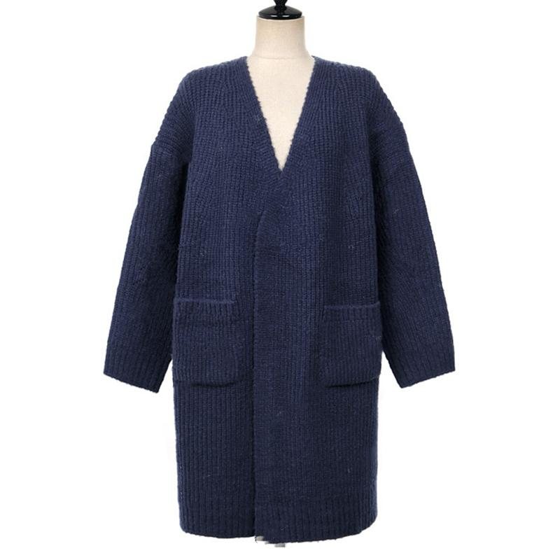 Enkel Mohair Ull Mellomlang Strikket Cardigan