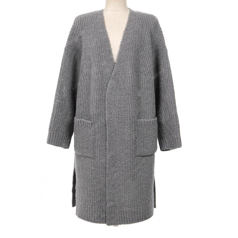 Enkel Mohair Ull Mellomlang Strikket Cardigan