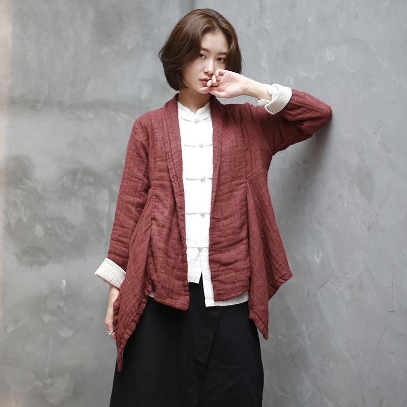 Irregular Retro Cotton Linen Cardigan For Kvinner