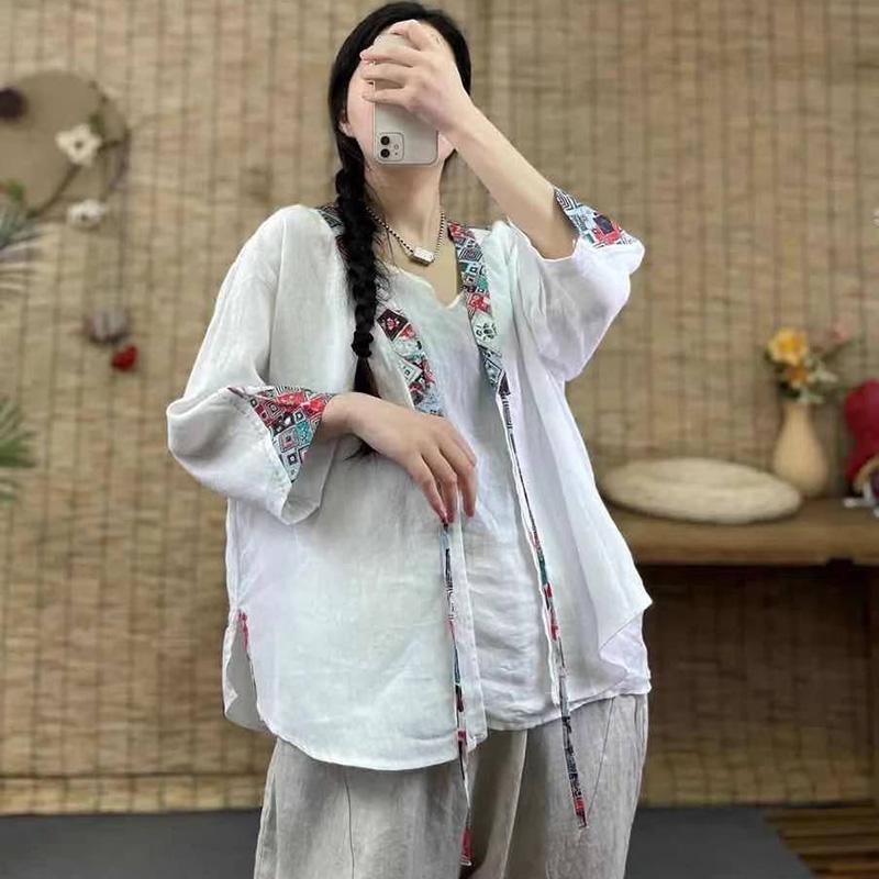 Printed Etnic Style Linen Cotton Cardigan