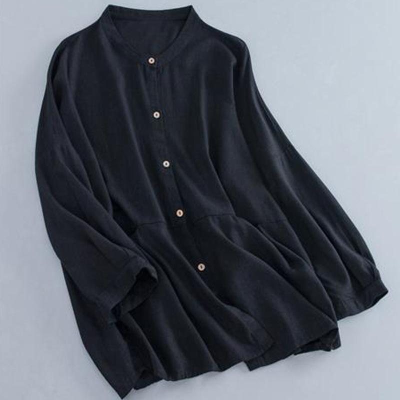 Retro Bomull Lin Løs Cardigan Bluse