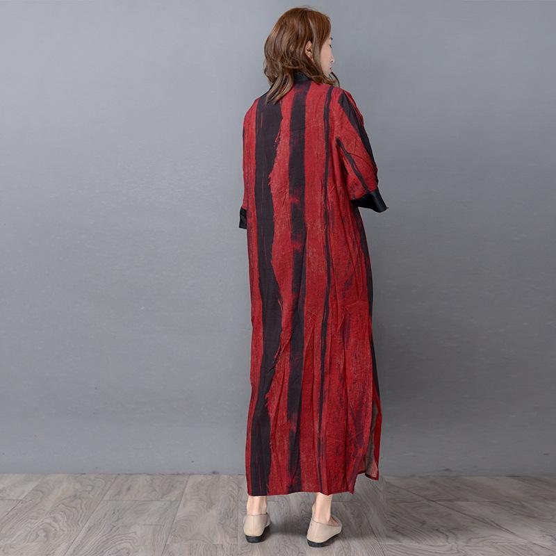 Silke Retro Vertical Stripe Cardigan Løs Frakk