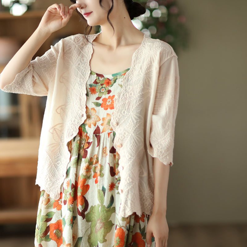 Sommerbroderi Blonde V-hals Sun Production Cotton Cardigan