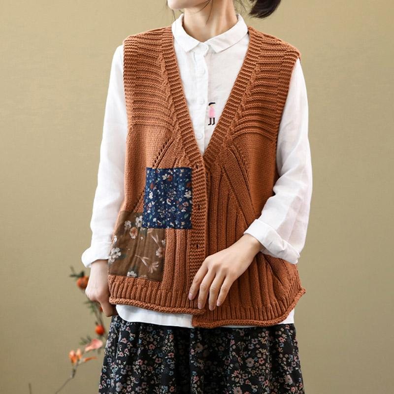 Spring Retro Enspent Strikket Cardiganvest