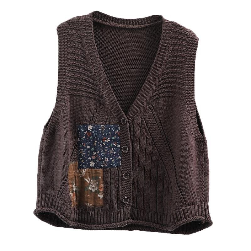 Spring Retro Enspent Strikket Cardiganvest