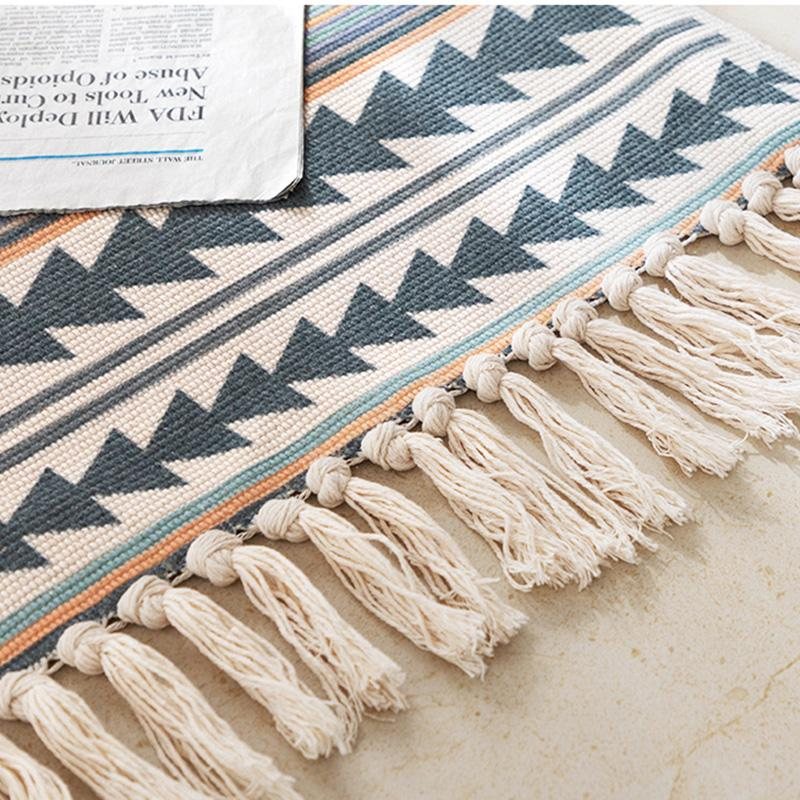 Nordic Cotton Lin Geometrisk Gulvmatte Vaskbar