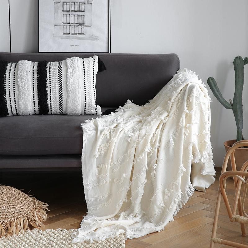 Pure Color Tassel Wool Cover Sofa Teppe