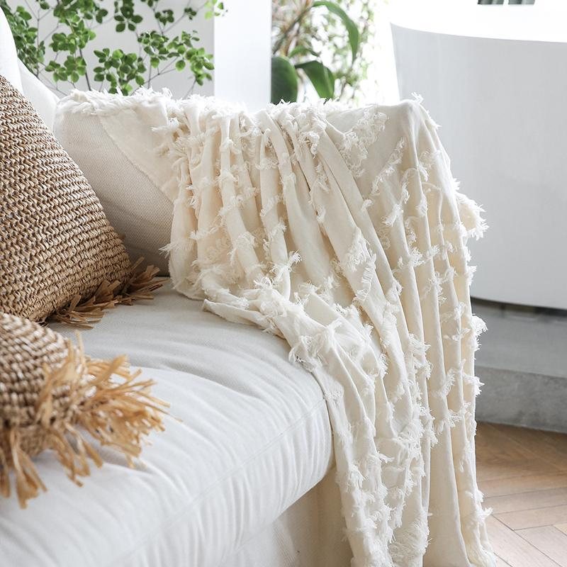 Pure Color Tassel Wool Cover Sofa Teppe