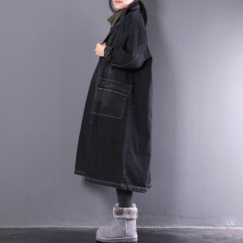 Black Loose Plus Size Retro Denim Bomullsfrakk