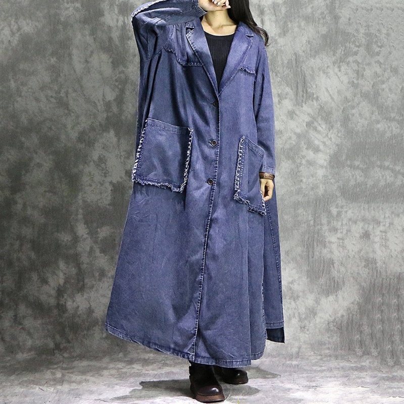 Casual Løs Denim Stor Størrelse Ragged Windbreak Frakk Frakk