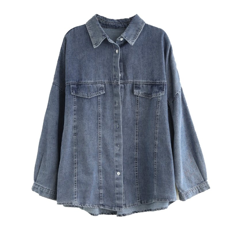 Dame Retro Plus Size Løs Denimjakke I Bomull