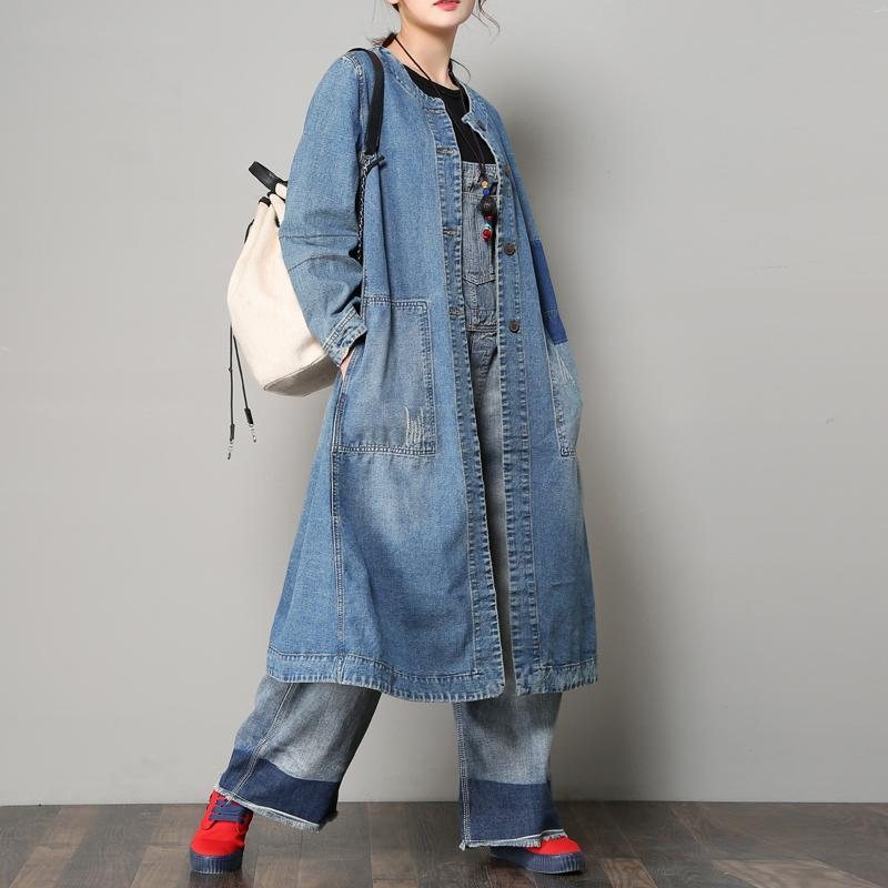 Løs Casual Denim Frakk For Dame