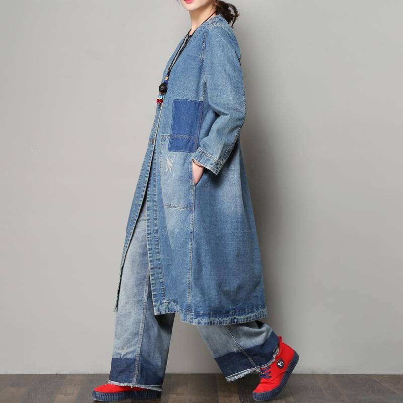 Løs Casual Denim Frakk For Dame