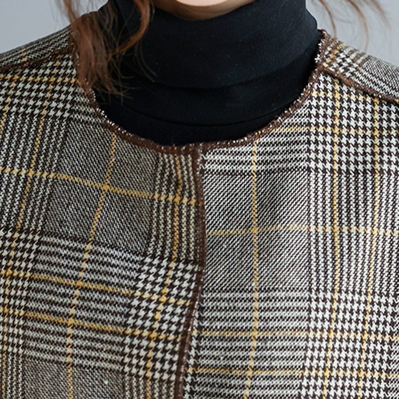 Plus Size Plaid Turn Down Collar Windbreaker Frakk