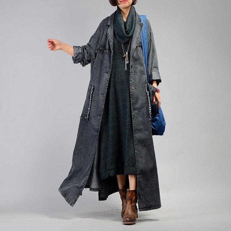 Uregelmessig Denim Lang Trenchcoat