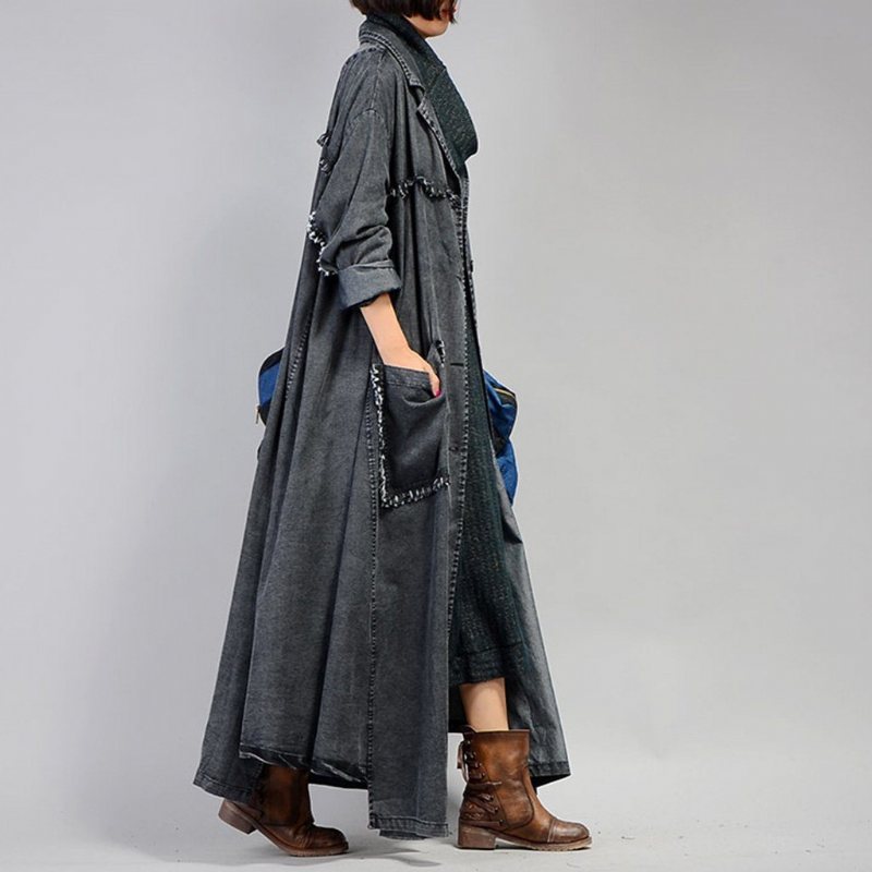 Uregelmessig Denim Lang Trenchcoat