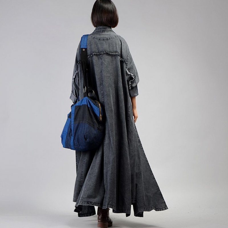 Uregelmessig Denim Lang Trenchcoat