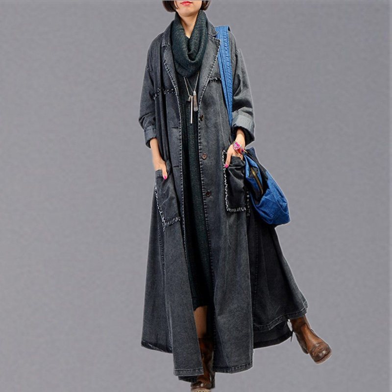 Uregelmessig Denim Lang Trenchcoat