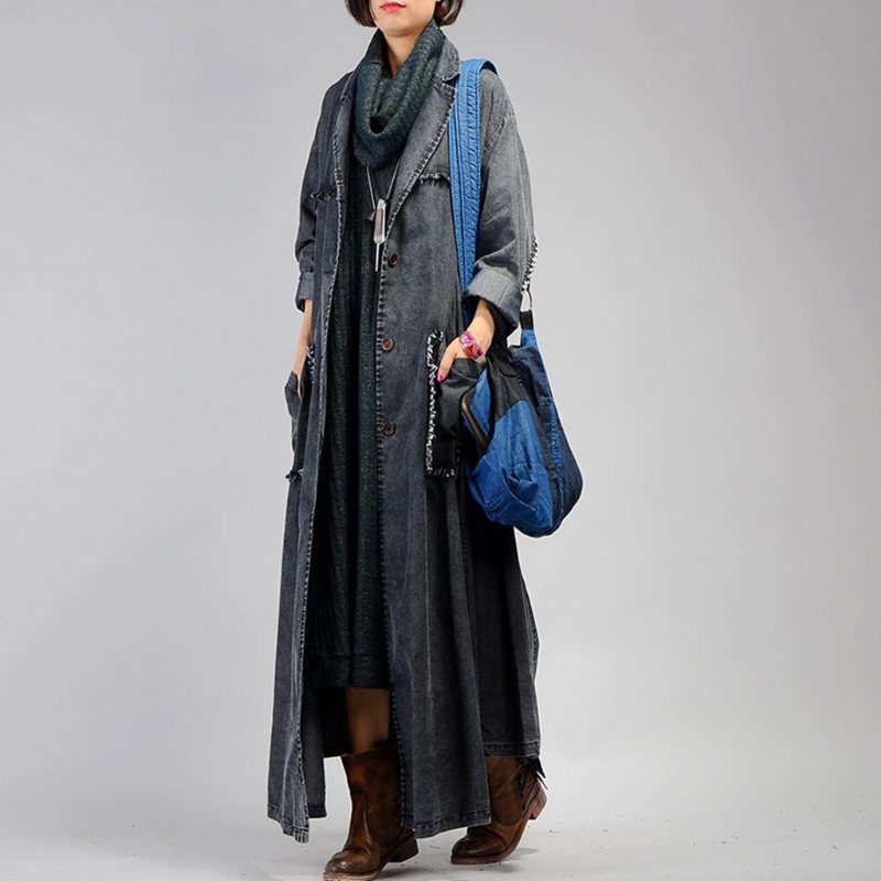 Uregelmessig Denim Lang Trenchcoat