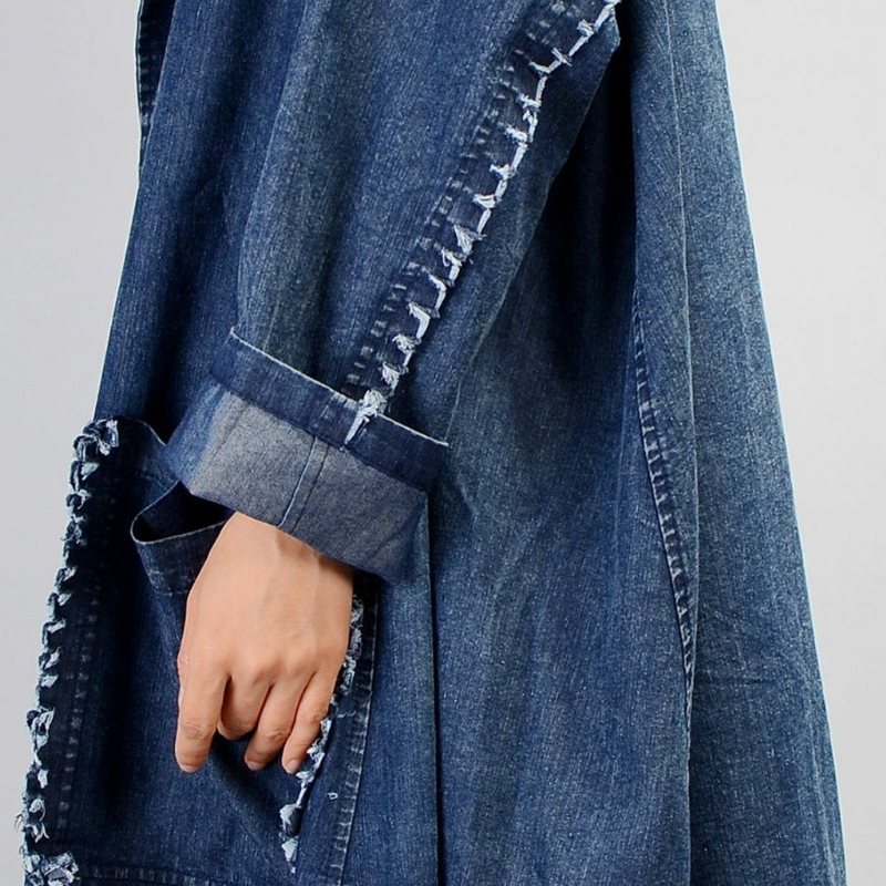 Uregelmessig Denim Lang Trenchcoat