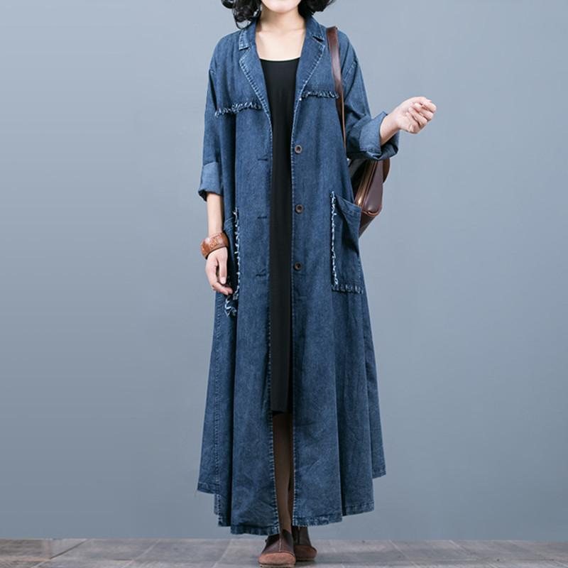 Vintage Loose Maxi Denim Frakk