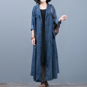 Vintage Loose Maxi Denim Frakk