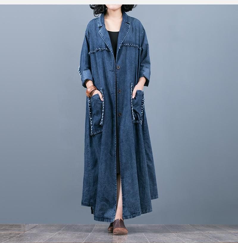 Vintage Loose Maxi Denim Frakk