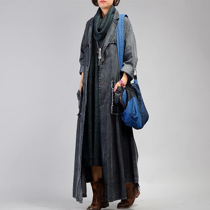 Vintage Loose Maxi Denim Frakk