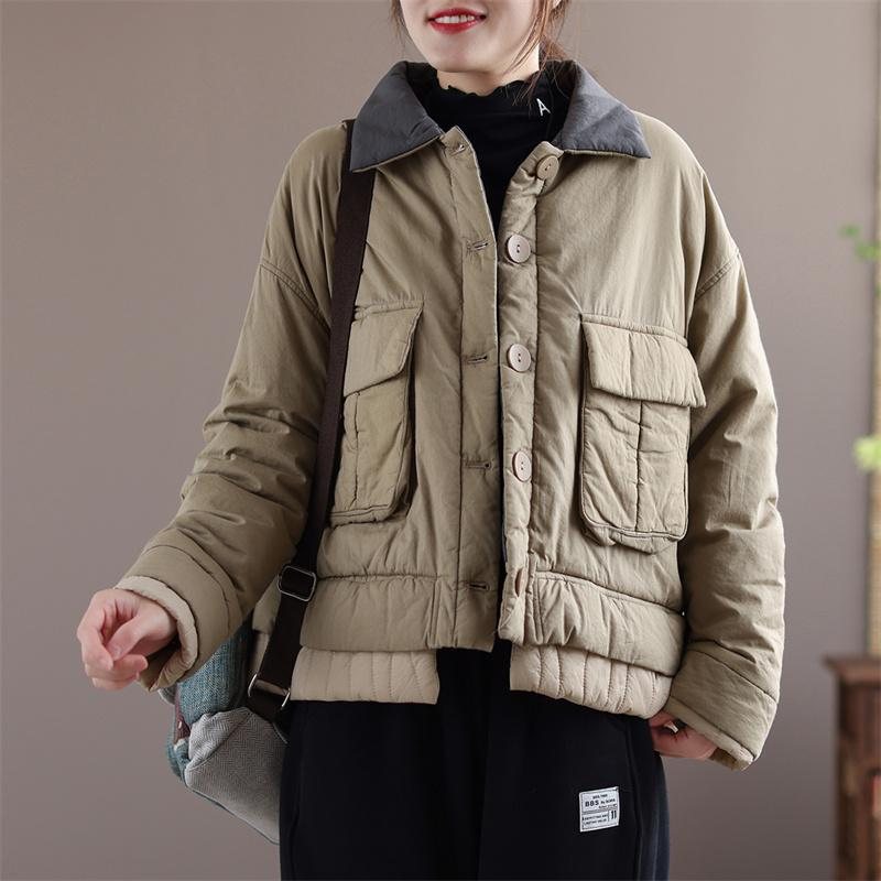 Vinter Casual Tykk Lapel Retro Patchwork Frakk Frakk